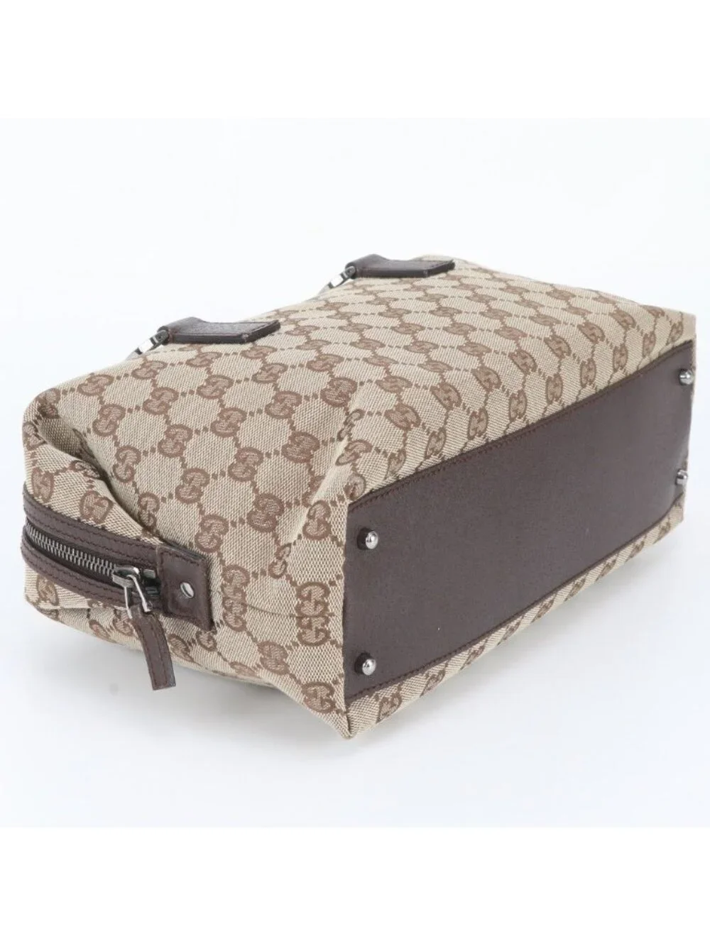Gucci GG Canvas Mini Boston Leather Handbag Tote Brown